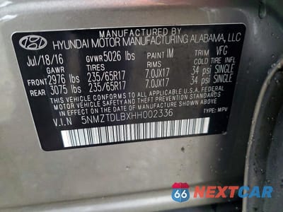 Zdjęcie 12 z 12 samochodu: 2017 HYUNDAI SANTA FE SPORT 2.4L VIN:5NMZTDLBXHH002336 - miniatura