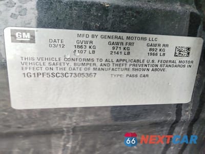Zdjęcie 12 z 12 samochodu: 2012 CHEV CRUZE LT VIN:1G1PF5SC3C7305367 - miniatura