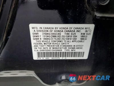 Zdjęcie 13 z 13 samochodu: 2013 ACURA MDX VIN:2HNYD2H21DH504609 - miniatura