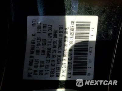 Zdjęcie 12 z 12 samochodu: 2013 HONDA ACCORD LX VIN:1HGCR2F38DA259644 - miniatura