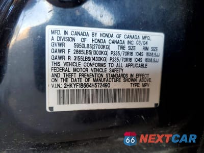 Zdjęcie 13 z 13 samochodu: 2004 HONDA PILOT EXL VIN:2HKYF18664H572490 - miniatura
