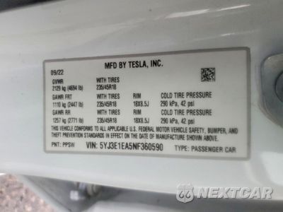Zdjęcie 12 z 13 samochodu: 2022 TESLA MODEL 3 VIN:5YJ3E1EA5NF360590 - miniatura