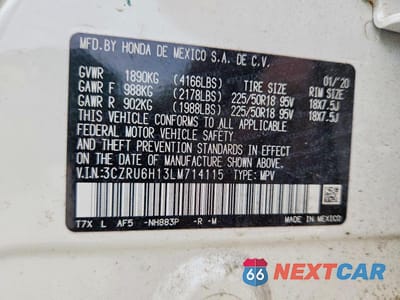 Zdjęcie 12 z 12 samochodu: 2020 HONDA HR-V SPORT VIN:3CZRU6H13LM714115 - miniatura