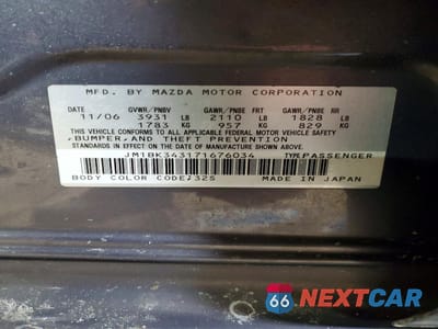 Zdjęcie 12 z 12 samochodu: 2007 MAZDA 3 HATCHBACK VIN:JM1BK343171676034 - miniatura