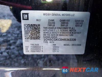 Zdjęcie 13 z 13 samochodu: 2017 CHEVROLET SUBURBAN C1500 LS VIN:1GNSCGKC0HR343339 - miniatura
