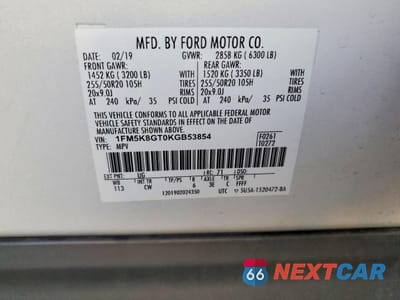 Zdjęcie 14 z 14 samochodu: 2019 FORD EXPLORER SPORT VIN:1FM5K8GT0KGB53854 - miniatura