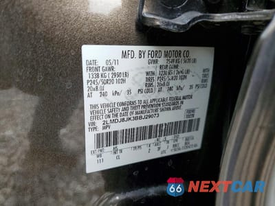 Zdjęcie 13 z 14 samochodu: 2011 LINCOLN TOWNHOUSE MKX VIN:2LMDJ8JK3BBJ29073 - miniatura