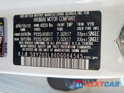 Zdjęcie 13 z 13 samochodu: 2013 HYUNDAI SANTA FE SPORT VIN:5XYZU3LB6DG084545 - miniatura
