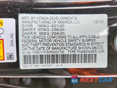 Zdjęcie 12 z 12 samochodu: 2024 HONDA ACCORD EX VIN:1HGCY1F3XRA031729 - miniatura
