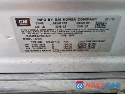 Zdjęcie 13 z 14 samochodu: 2015 CHEVROLET TRAX 1LT VIN:KL7CJRSB2FB248211 - miniatura