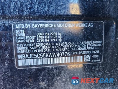 Zdjęcie 12 z 12 samochodu: 2019 BMW 540 I VIN:WBAJE5C55KWW40776 - miniatura