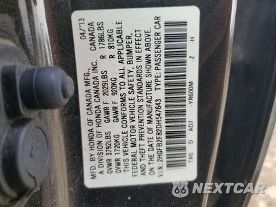 Zdjęcie 12 z 13 samochodu: 2013 HONDA CIVIC EX VIN:2HGFB2F82DH547643 - miniatura