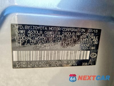 Zdjęcie 12 z 13 samochodu: 2014 LEXUS IS 250 VIN:JTHBF1D29E5009300 - miniatura