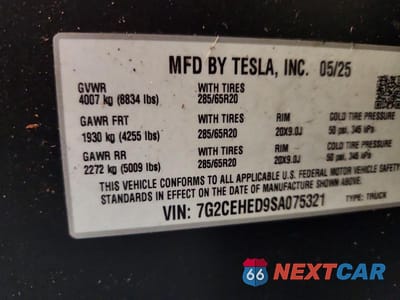 Zdjęcie 13 z 13 samochodu: 2025 TESLA CYBERTRUCK VIN:7G2CEHED9SA075321 - miniatura