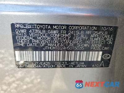 Zdjęcie 12 z 13 samochodu: 2017 LEXUS IS 300 VIN:JTHCM1D24H5015035 - miniatura
