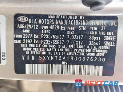 Zdjęcie 14 z 14 samochodu: 2013 KIA SORENTO LX VIN:5XYKT3A18DG376230 - miniatura