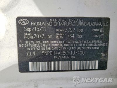 Zdjęcie 12 z 13 samochodu: 2012 HYUNDAI ELANTRA GLS VIN:5NPDH4AE8CH107400 - miniatura