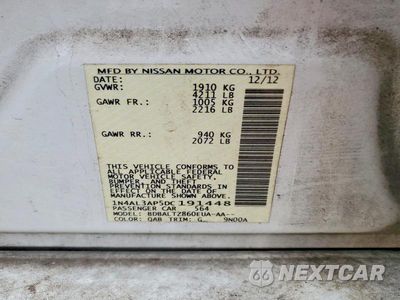 Zdjęcie 12 z 12 samochodu: 2013 NISSAN ALTIMA 2.5 VIN:1N4AL3AP5DC191448 - miniatura