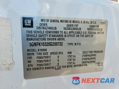 Zdjęcie 14 z 14 samochodu: 2008 CHEVROLET SUBURBAN K1500 LS VIN:3GNFK16328G208732 - miniatura