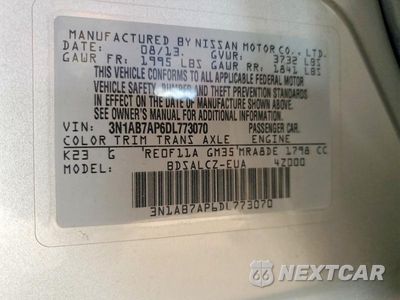 Zdjęcie 12 z 12 samochodu: 2013 NISSAN SENTRA VIN:3N1AB7AP6DL773070 - miniatura