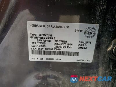 Zdjęcie 13 z 13 samochodu: 2019 HONDA PASSPORT TOURING VIN:5FNYF8H93KB500614 - miniatura