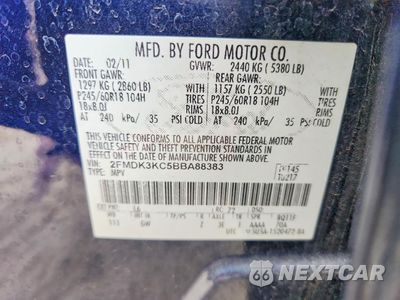 Zdjęcie 12 z 13 samochodu: 2011 FORD EDGE LIMITED VIN:2FMDK3KC5BBA88383 - miniatura
