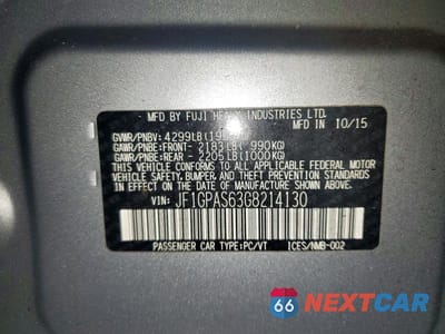 Zdjęcie 12 z 12 samochodu: 2016 SUBARU IMPREZA SPORT VIN:JF1GPAS63G8214130 - miniatura