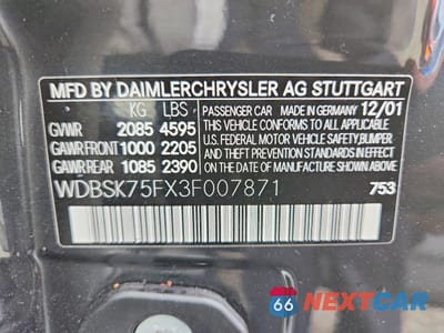 Zdjęcie 12 z 12 samochodu: 2003 MERCEDES-BENZ SL 500R VIN:WDBSK75FX3F007871 - miniatura