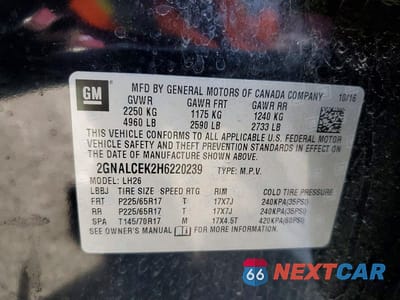 Zdjęcie 12 z 12 samochodu: 2017 CHEVROLET EQUINOX LT VIN:2GNALCEK2H6220239 - miniatura
