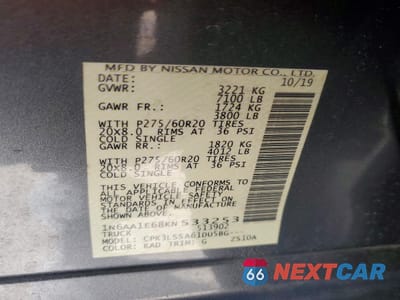 Zdjęcie 12 z 13 samochodu: 2019 NISSAN TITAN PLATINUM RESERVE VIN:1N6AA1E68KN533253 - miniatura