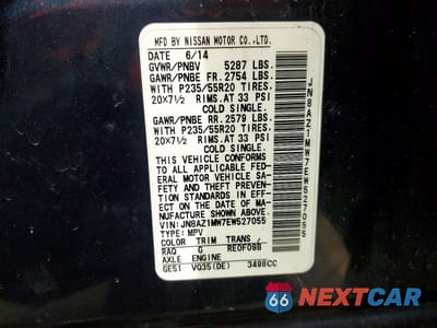 Zdjęcie 13 z 13 samochodu: 2014 NISSAN MURANO S VIN:JN8AZ1MW7EW527055 - miniatura