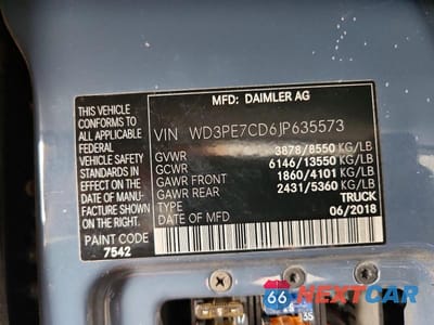 Zdjęcie 14 z 14 samochodu: 2018 MERCEDES-BENZ SPRINTER 2500 VIN:WD3PE7CD6JP635573 - miniatura