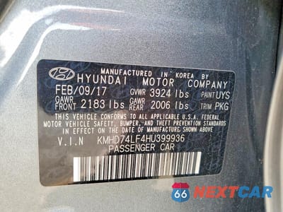 Zdjęcie 12 z 12 samochodu: 2017 HYUNDAI ELANTRA SE VIN:KMHD74LF4HU399936 - miniatura