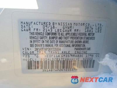 Zdjęcie 12 z 12 samochodu: 2019 NISSAN SENTRA S VIN:3N1AB7AP2KY235594 - miniatura