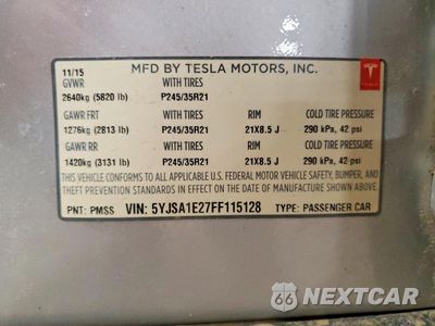 Zdjęcie 12 z 13 samochodu: 2015 TESLA MODEL S 90 VIN:5YJSA1E27FF115128 - miniatura