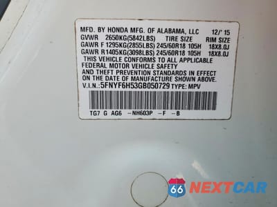 Zdjęcie 13 z 14 samochodu: 2016 HONDA PILOT EXL VIN:5FNYF6H53GB050729 - miniatura