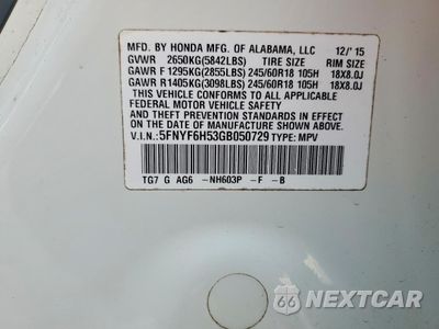 Zdjęcie 13 z 14 samochodu: 2016 HONDA PILOT EXL VIN:5FNYF6H53GB050729 - miniatura