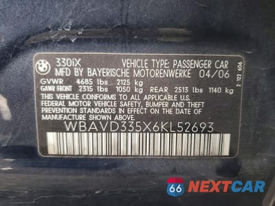 Zdjęcie 12 z 12 samochodu: 2006 BMW 330 XI VIN:WBAVD335X6KL52693 - miniatura