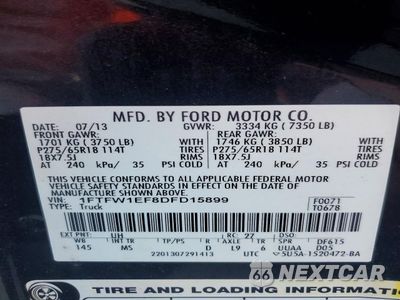 Zdjęcie 12 z 13 samochodu: 2013 FORD F150 SUPERCREW VIN:1FTFW1EF8DFD15899 - miniatura