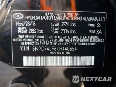 Zdjęcie 13 z 13 samochodu: 2019 HYUNDAI ELANTRA SE VIN:5NPD74LF6KH440654 - miniatura