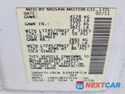 Zdjęcie 13 z 13 samochodu: 2012 NISSAN NV 2500 UTILITY / SERVICE VAN VIN:1N6AF0LY8CN100954 - miniatura