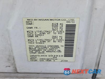 Zdjęcie 14 z 14 samochodu: 2012 NISSAN NV 2500 UTILITY / SERVICE VAN VIN:1N6AF0LX4CN103910 - miniatura
