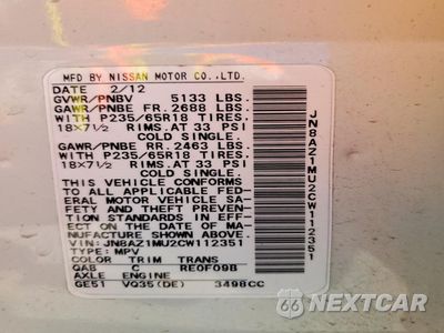 Zdjęcie 13 z 13 samochodu: 2012 NISSAN MURANO S VIN:JN8AZ1MU2CW112351 - miniatura