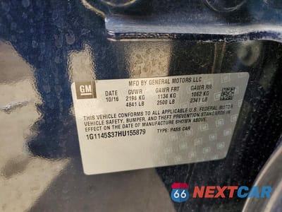 Zdjęcie 13 z 13 samochodu: 2017 CHEVROLET IMPALA PREMIER VIN:1G1145S37HU155879 - miniatura