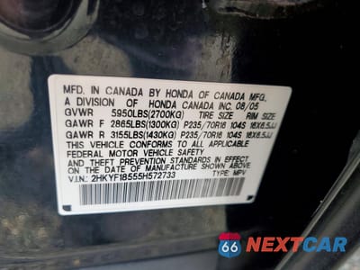 Zdjęcie 13 z 13 samochodu: 2005 HONDA PILOT EXL VIN:2HKYF18555H572733 - miniatura