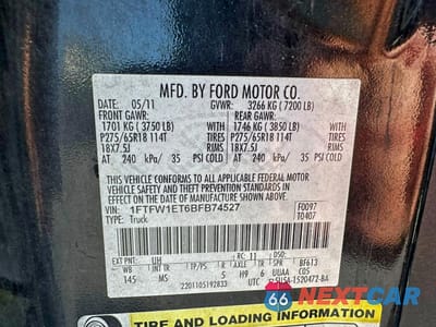 Zdjęcie 10 z 10 samochodu: 2011 FORD F150 SUPERCREW VIN:1FTFW1ET6BFB74527 - miniatura