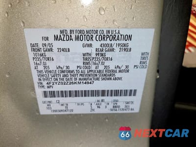 Zdjęcie 13 z 13 samochodu: 2006 MAZDA TRIBUTE I VIN:4F2YZ02Z26KM14947 - miniatura