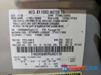 Zdjęcie 13 z 13 samochodu: 2009 FORD TAURUS X LIMITED VIN:1FMDK06WX9GA03124 - miniatura