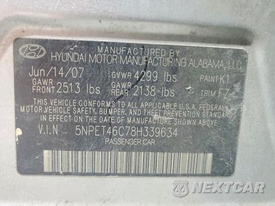 Zdjęcie 12 z 12 samochodu: 2008 HYUNDAI SONATA GLS VIN:5NPET46C78H339634 - miniatura