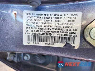 Zdjęcie 13 z 13 samochodu: 2016 HONDA CIVIC LX VIN:19XFC2F5XGE201941 - miniatura